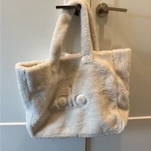 ALO Yoga Cream Plush Tote Bag with Fuzzy Handles